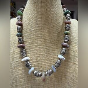 Vintage Multi gemstone Necklace with Silver findings.